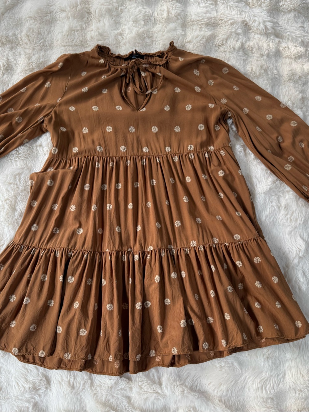 Madewell Brown Floral Smocked-Tiered Long Sleeve Dress